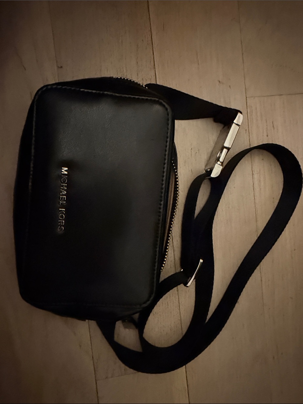Michael Kors Black Leather Belt Bag with Silver Hardware